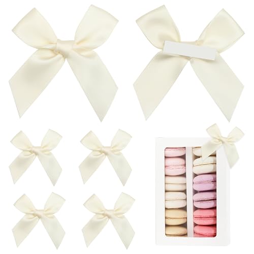 Pre-Tied Self Adhesive Ivory Satin Ribbon Bows for Crafts 3 Inch - color: Ivory