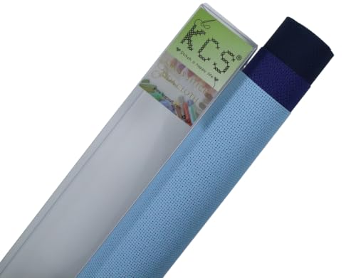 KCS 3 pc of 15" x 18"(38cmx45cm) 18 Count Cross Stitch Cotton Aida Cloth Needlework Rolled Fabric Box,18CT,Light Blue+Royal Blue+Navy Blue - color: Light Blue+royal Blue+navy Blue, size: 18CT