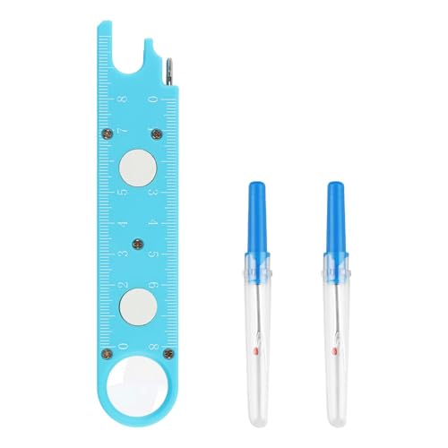 Sewing Machine Needle Threader with Magnifier, 3 in 1 Quick Threading Tool with Magnetic Mount & Integrated Ruler, Anti-Prick Stitch Insertion Kit with 2 Seam Rippers for Quilting