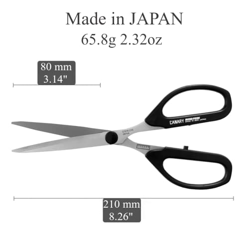 CANARY Craft Scissors Long Blade with Ruler on the Blade 8.2" [Extra Non-Stick] All Purpose Scissors with Measurement, Japanese Stainless Steel, Made in JAPAN, Black - size: Long w/ Measurement (Extra Non-Stick)