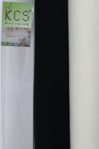 KCS 2 pc of 15" x 18"(38cmx45cm) 14 Count Cross Stitch Cotton Aida Cloth Needlework Fabric Box (Antique White+Black, 14CT) - color: Antique White+black, size: 14CT