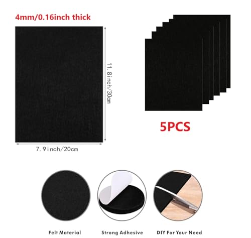Felt Furniture Pads Self Adhesive 5 Pieces Black Furniture Strip 12 x 8 inch A4, 4 mm Felt Sheets for Crafts Furniture Chairs Floor Protectors DIY