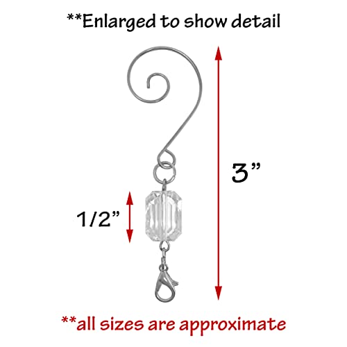 Clear Ornament Hooks Set of 20, Silver Swivel Wire Hangers with Acrylic Gem, 3 Inch Decorative Christmas Ornament Hangers for Tree Decorations, Holiday Display, Gift Tags, Keepsakes & Window Decor