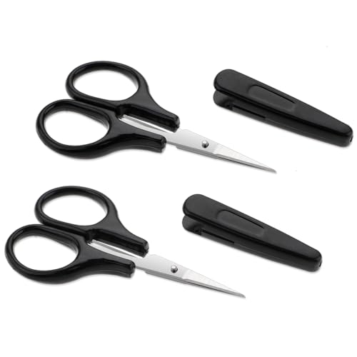 2Pcs All Purpose Craft Scissors Stainless Steel with Protective Cover Mini Detail Craft, Precision Straight Fine Tips Design for Paper Cutting, Scrapbooking - color: Black
