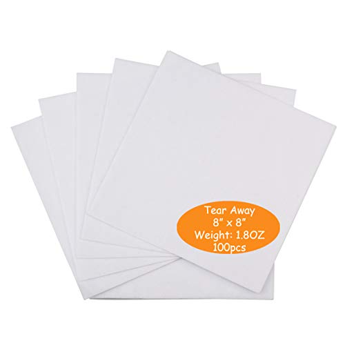Simthread Tear Away Machine Embroidery Stabilizer Backing - 1.8 Ounces Medium Weight 8" x 8" 100pcs / Pack, Precut Sheets for 4x4 and 6x6 Machine Embroidery Hoops - size: 8"x8" 100pcs