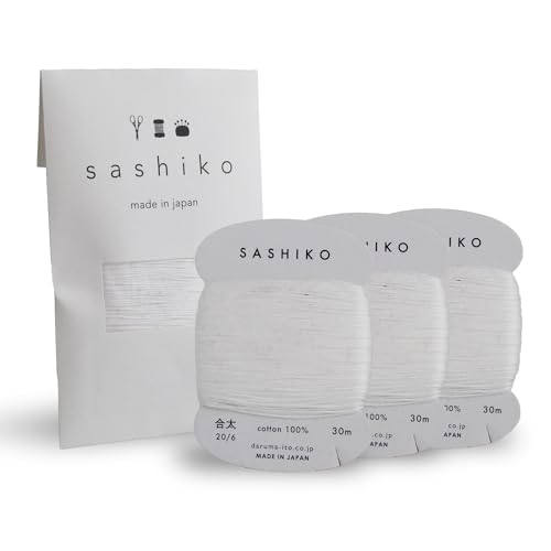 DARUMA Sashiko Thread Card Rolls Set of 3 (32.8 Yards x3) - Sewing & Embroidery, Includes Instruction Manual and Gift Packaging (Thick, White) - color: White, style: Thick