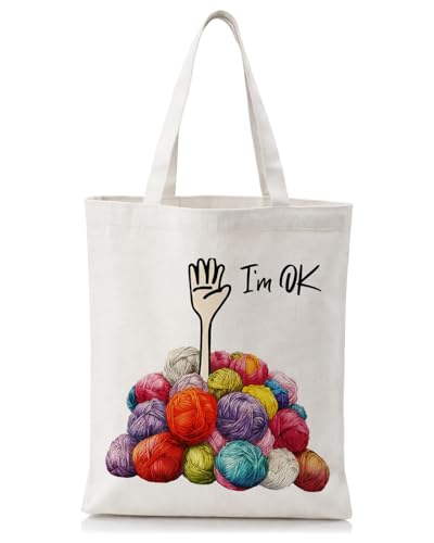 Cute Goose Crochet Canvas Tote Bag for Women - color: Fun Knitting