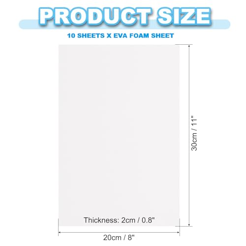 PATIKIL EVA Foam Sheet 10Pcs 12x8 Inch 2mm Thick White - color: White