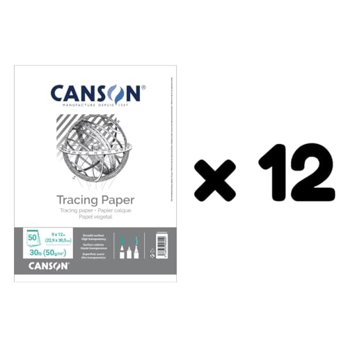 Canson Tracing Paper, 9" x 12", 50 Sheets/Pad, 12 Pads - size: 9" x 12" (12-Pack)