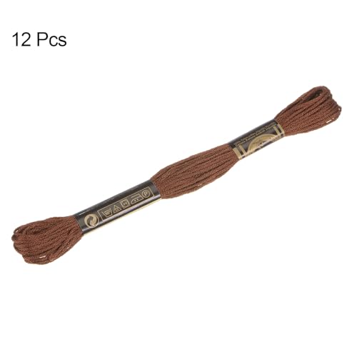 HARFINGTON 12 Skeins Embroidery Floss 8m Each Egyptian Long Fiber Cotton Cross Stitch Thread 26S/2x6 for Embroidery Projects Bracelet, Brown - color: Brown