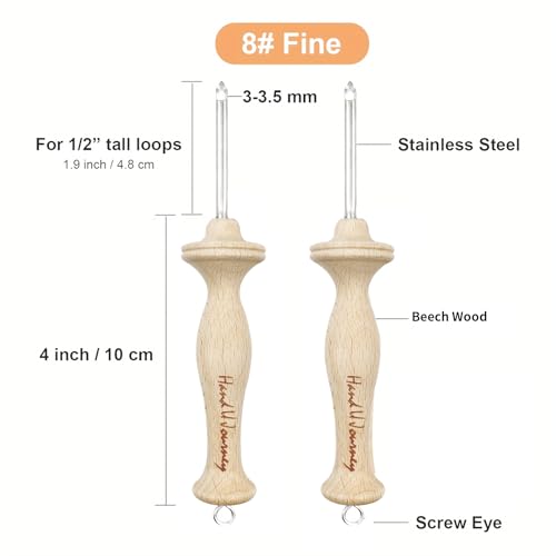 Hand U Journey 8# Fine & 10# Regular Size Beech Wood Handle Punch Needle Rug Hooking Tool Sets-with Open-Side Design - size: 8#Fine-10#Regular