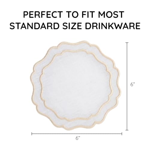 Linen Coasters for Drinks, Set of 6, 6 inch, White-Taupe - color: 1239 - White - Taupe, size: 6 inches