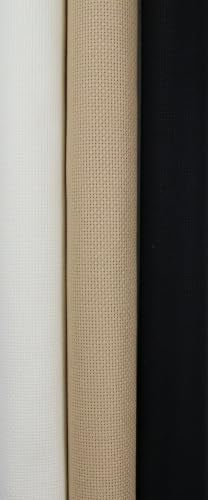 KCS 3 pc of 15" x 18"(38cmx45cm) 18 Count Cross Stitch Cotton Aida Cloth Needlework Rolled Fabric Box,18CT,Antique White+Khaki+Black - color: Antique White+khaki+black, size: 18CT