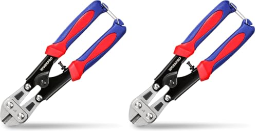 WORKPRO Mini Bolt Cutter 8-inch, Spring Loaded Small Heavy Duty Wire Cable Cutter, Snips Clippers with Soft Anti-Slip Handle (Pack of 2) - size: 8-inch/210mm (Pack of 2), style: Bolt Cutter