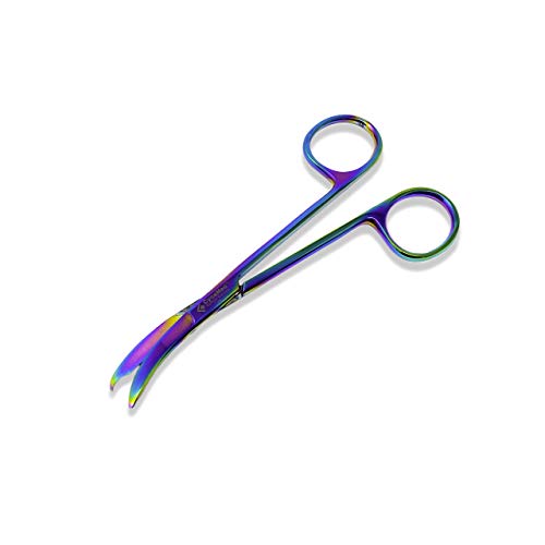 Cynamed Suture Stitch Scissors with Multicolor/Rainbow Titanium Coating - Premium Quality Instrument- Delicate Hook - Perfect for Suture Removal, First Aid, EMS Training and More (4.5 in. - Curved) - style: Curved Hook
