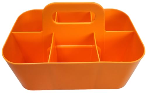 3 Pack Small 6 Compartment Multiuse Caddy Organizer with Handle Art Craft Supplies, Office, Desk, Stationery Pen Holder Stackable- Made In USA (Orange) - color: Orange