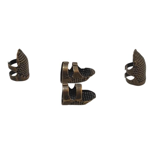 4 Pcs Sewing Thimble Finger Protector, Adjustable Metal Thimbles for Hand Sewing Finger Protector, Quilting Craft Accessories for Knitting Needlework DIY Tools, Bronze(2 Sizes, S/M)