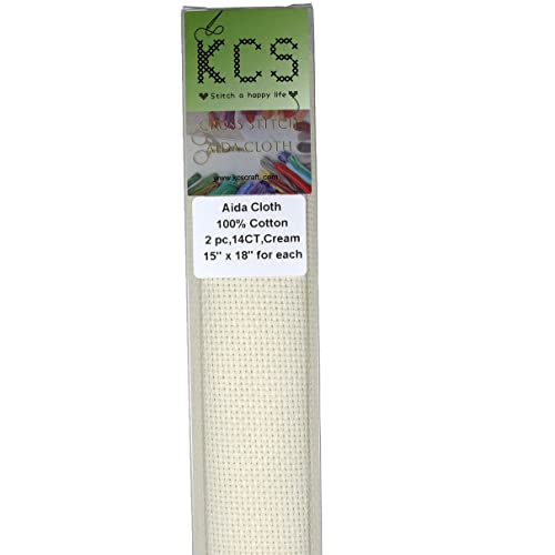 KCS 2 pc of 15" x 18" Counted Cross Stitch Cotton Aida Cloth Needlework Fabric (Cream, 14CT) - color: Cream, size: 14CT