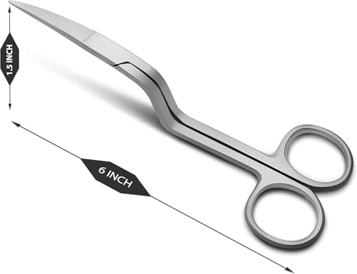 Bent Handle Embroidery Scissors – 6 Inch Double Curved Premium Stainless Steel Scissor with Curved Blades – Suitable for Machine Embroidery, Fabric Stitches, and Crafting