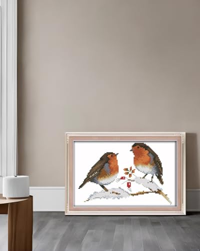 CaptainCrafts Cross Stitch Kits Full Range Stamped Fabric DIY Art Needlecrafts Embroidery Kit for Adults Beginner (Stamped 14CT, Two Little Birds) - color: Two Little Birds, size: Stamped 14CT