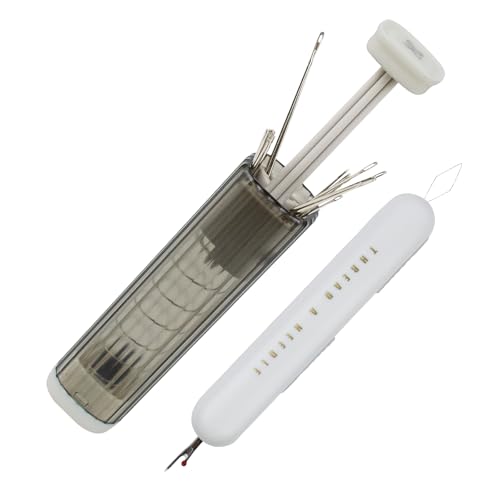 Pop-Up Needle Box Magnetic Needle Case, Sewing Needles Dispenser with 18Pcs Sewing Needles 3 Sizes and 2-in-1 Seam Ripper and Threader, Compact Sewing Kit Portable Basic DIY Home Repair - color: Whit-grey