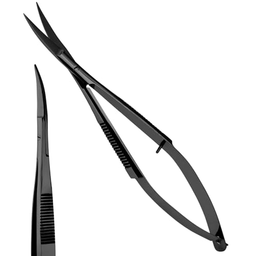 Cross Edge Curved Spring Scissors 5 Inch Stainless Steel Precision Eyebrow & Eyelash Shaping & Trimming Scissor, Snips Squeeze, Embroidery, Knitting Micro Tip Craft Scissors (Black) - color: Cec-ss-28