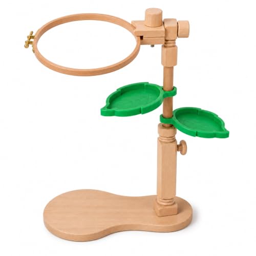 Sherbo Tall Embroidery Hoop Stand with 7 Inch Beech Wood Hoop and 2 Green Accessory Trays, Adjustable Rotating Hands-Free Tabletop or Lap Holder for Cross Stitch - style: Adjustable