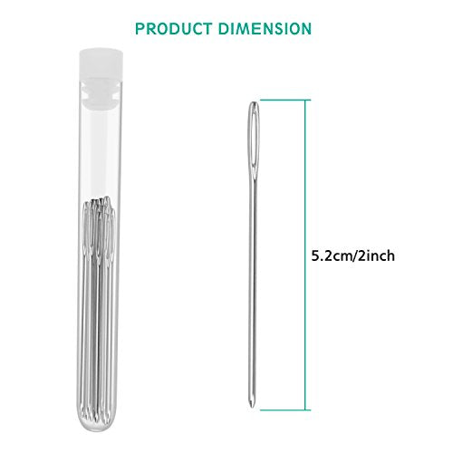 ERKOON 20 Pieces Large-Eye Blunt Needles 2inch Large Eye Sewing Needles Stainless Steel Stitching Needles with Clear Bottle for Leather Projects