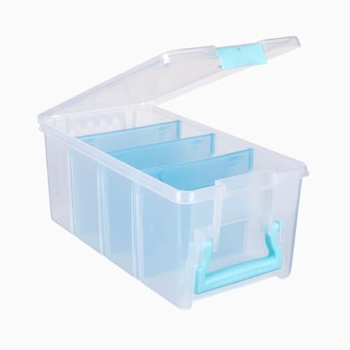 ArtBin 6925AA Semi Satchel with Removable Dividers, Portable Art & Craft Organizer with Handle, [1] Plastic Storage Case, Clear - Aqua Accents (Pack of 4) - color: Clear, size: Pack of 4