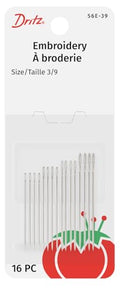 Dritz Embroidery Hand Needles, Size 3/9 (16-Count) - size: Size 3/9