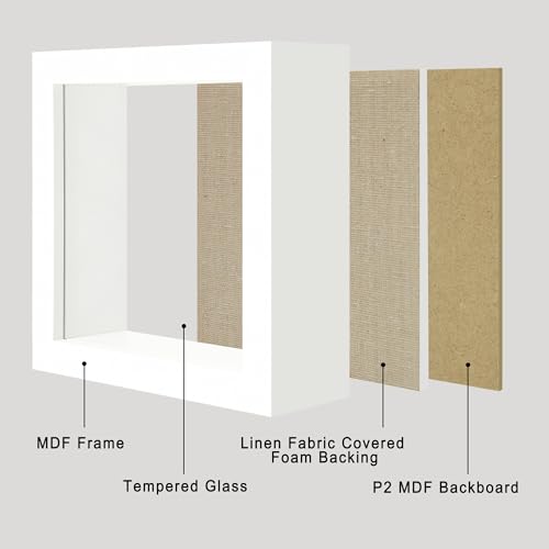 5x5 Small Shadow Box Picture Frame Display Case with Soft Linen Back, White Wooden Memory Shadow Box Frame with Tempered Glass Cover for Wall or Tabletop Display - color: White, size: 5x5
