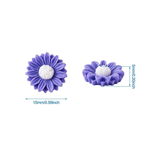 Beadthoven 200Pcs 15mm Flatback Resin Sunflower Cabochons Undrilled Floral Cameo Charms for Jewelry Embellishment Scrapbooking Supplies Mixed Color - color: 0Sunflower-Mixed 200pc#15mm