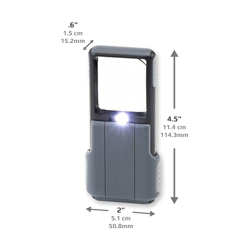 Carson MiniBrite LED Lighted Slide-Out Aspheric Magnifier with Protective Sleeve (PO-55), 5X, Gray - size: Single Pack