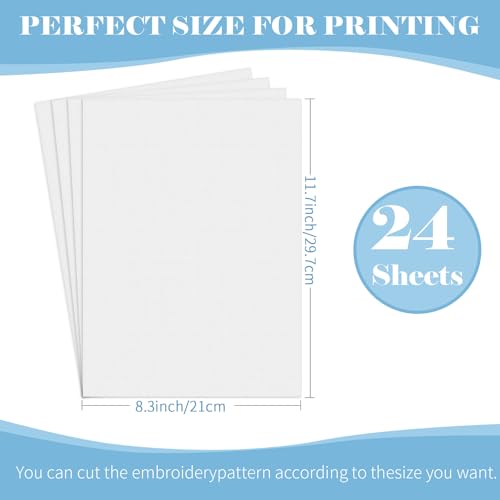 HKC 24PCS 8.3"x11.7" Sticky Water Soluble Embroidery Stabilizer Printable