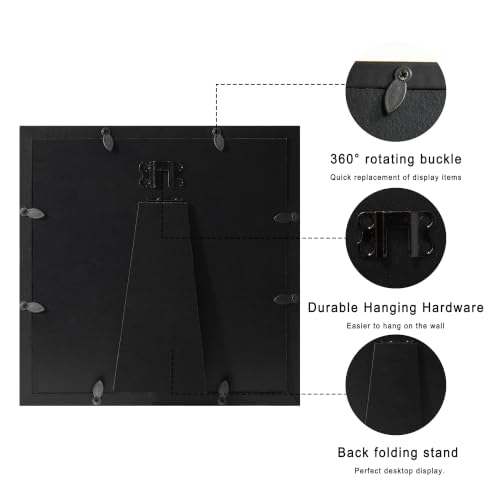 8x8 Shadow Box Picture Frame Display Case with Soft Linen Back, Black Wooden Memory Shadow Box Frame with Tempered Glass Cover for Wall or Tabletop Display - color: Black, size: 8x8