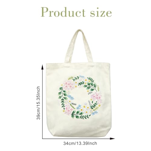 KABAKE Canvas Tote Bag Embroidery Kit, Embroidery Kits for Beginners, Arts and DIY Crafts Embroidery Starter kit, Include Stamped Embroidery Bag, Threads, Embroidery Tools (Beige Bag with Dragonfly) - color: Beige Bag with Dragonfly