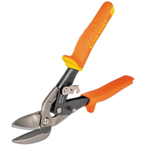 Klein Tools 2402S Straight-Cutting Offset Snips, Aviation Tin Snips with Forged Blade for Precision Sheet Metal Cutting - style: Straight-Cutting