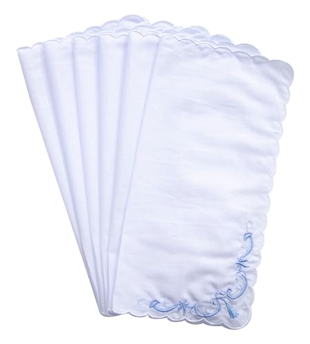 MileyMarla Ladies Embroidery Cotton White Handkerchiefs Lace Wedding Hankies - color: F02-6pcs