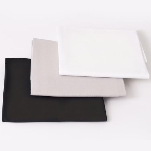 3 Pieces 18 x 21 Inches Cotton Fabric Precut Quilting Fabric Bundles Solid Colors Layer Cakes Quilt Material for DIY Craft Sewing Embroidery (Black White Grey) - color: Black White Grey