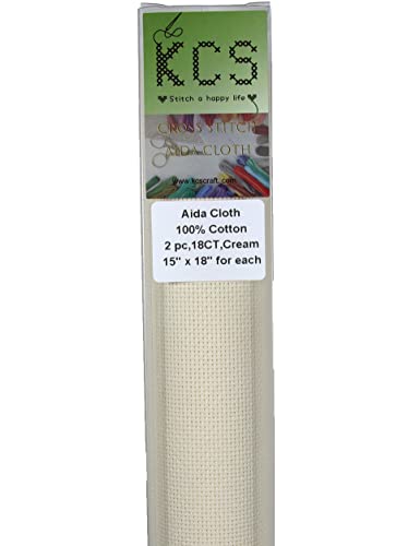 KCS 2 pc of 15" x 18" Counted Cross Stitch Cotton Aida Cloth Needlework Fabric (Cream, 18CT) - color: Cream, size: 18CT