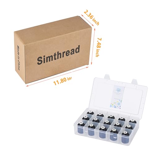 [Box-Upgraded] Simthread Machine Embroidery Thread 1000M Black 900, with Storage Box Polyester 15 Spools Set for Embroidery Quilting Machine - color: 15 Black
