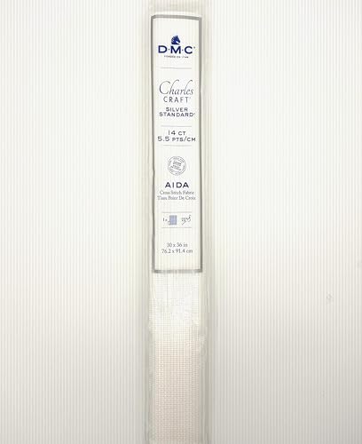 DMC Charles Craft Cross Stich Fabric Silver Label Aida - 14 Count - 30X36 (White)