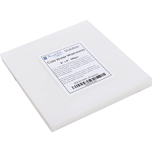 Threadart Cold Water Washaway Embroidery Stabilizer | 8" x 8" 200 Sheets - size: WASH-AWAY 8"X8" SHEETS