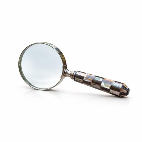 Magnifying Glass with Mother of Pearl Handle, Handheld 10x Magnifying Glass Lens, Antique Magnifier, Reading, Inspection, Coin & Stamp, Astrologer, Low Sight Elderly Collectible Décor Gift 4" - style: Mother of Pearl Handle 5