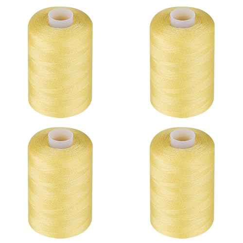 Simthread All Purpose Sewing Thread, 4 Spools Each 1000 Yards of Polyester Threads for Sewing Machine, Sewing Machine Supplies for Beginners, Hand Stitching, Quilting, Serger (Yellow) - color: Yellow