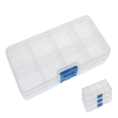 4 Pack 8 Grids Plastic Bead Organizer Box/Clear Crafts Thread Storage Containers with Removable Dividers (Free Letter Stickers)