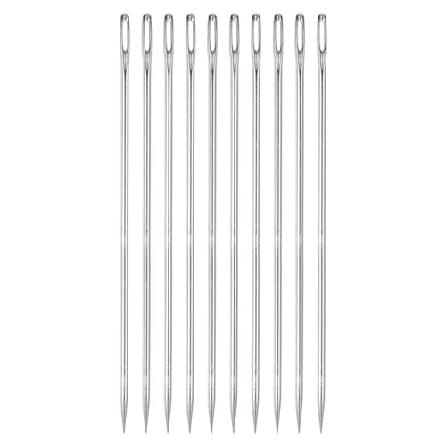 HARFINGTON 10pcs 6 Inch Upholstery Needles Large Eye Stitching Needles Stainless Steel Straight Hand Sewing Needles for Home Hand Sewing Leather Tapestry Embroidery Tufting Webbing Carpet - size: 6 Inch