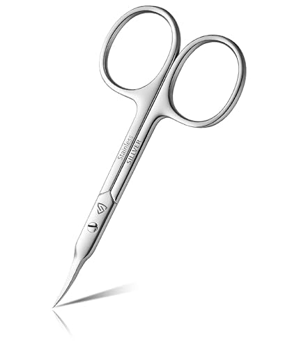 SILLVER Cuticle Scissors Curved Blade - Extra Fine Pointed Tip Professional Manicure Grooming Scissors for Cuticles, Beard, Nose Hair, Eyelash, Mustache - Eyebrow Scissors - size: Slim 3-0.9mm Blade Width