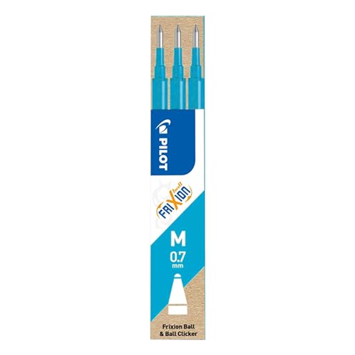 Pilot Frixion Heat/Friction Erasable Rollerball Pen FR7 - Medium Line 0.7mm Tip Nib - Wallet Pack of 1 Pen + 3 Refills (Light Blue) - color: Light Blue