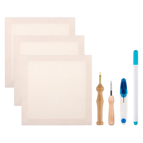 3PC 10.2''x10.2'' Punch Needle Frame,Punch Needle kit Includes 3 Wooden Frame Covered with Monks Cloth, 3.5mm and 5mm Punch Needles, a Marking Pen and Scissors for DIY Craft Decoration - style: 10.2 x 10.2 Inch 3PC